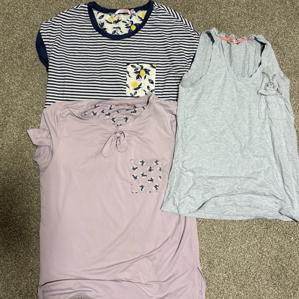 La Vie En Rose Set of 3 Pj Pajama Short Sleeve Shirt‎ & Tank Tops Size Small